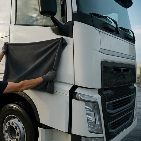 Truck wordt gedroogd met XXL microvezel droogdoek 1×1 m – streepvrij, krasvrij